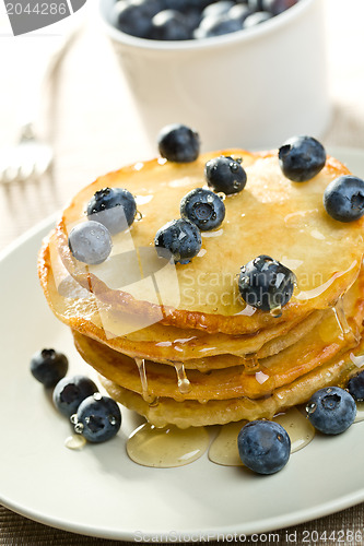 Image of tasty pancakes with blueberries