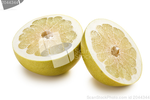 Image of two halves of pomelo fruit