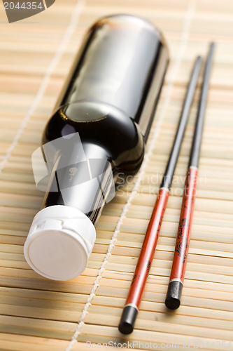 Image of soy sauce and chopsticks