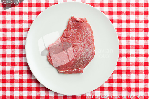 Image of raw beef steak on plate