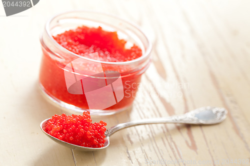 Image of red caviar in spoon