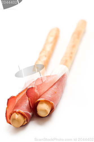 Image of grissini sticks with ham