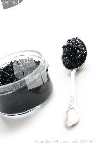 Image of black caviar in spoon