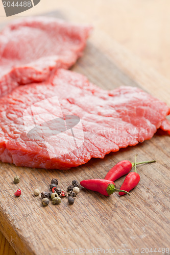 Image of raw beef steak and chilli pepper