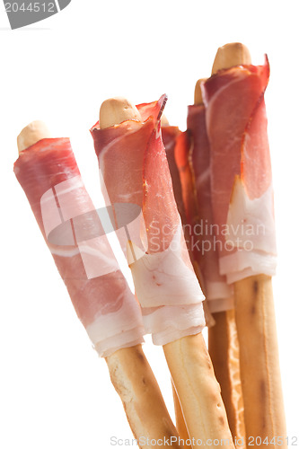 Image of grissini sticks with ham