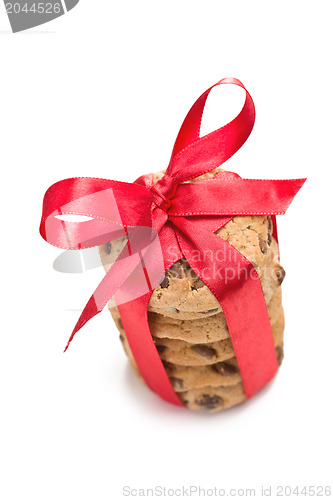 Image of chocolate cookies with red ribbon