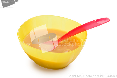 Image of baby food in plastic bowl