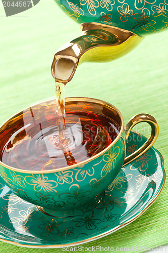 Image of tea in antique porcelain mug