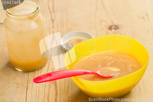 Image of baby food in plastic bowl