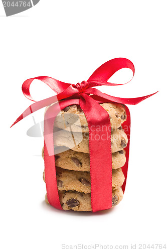 Image of chocolate cookies with red ribbon