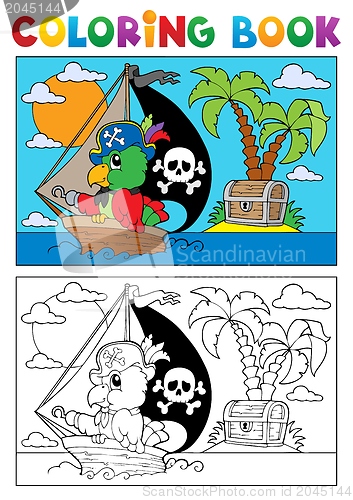 Image of Coloring book pirate parrot theme 3