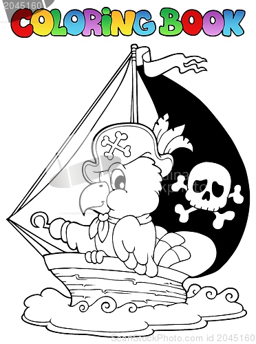 Image of Coloring book pirate parrot theme 1