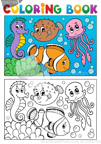 Image of Coloring book with marine animals 4