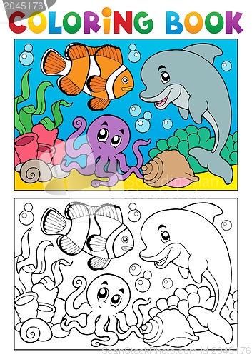 Image of Coloring book with marine animals 6