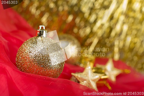 Image of golden christmas ball background