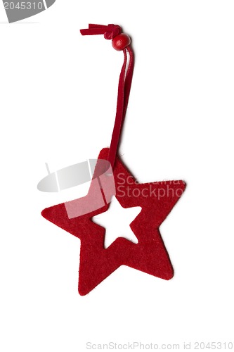 Image of Red five pointed star christmas decoration for haging on tree