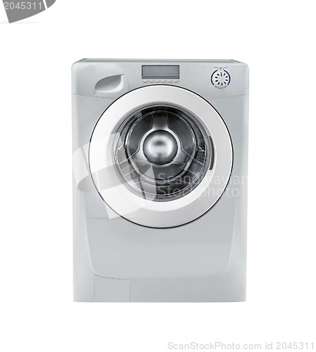 Image of Closed washing machine on white background