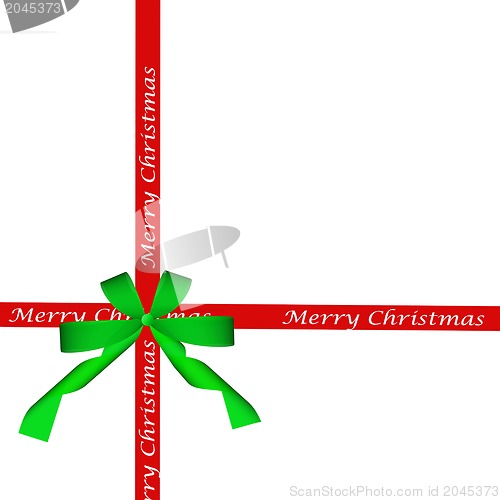 Image of Green bow and red christmas ribbon isolated