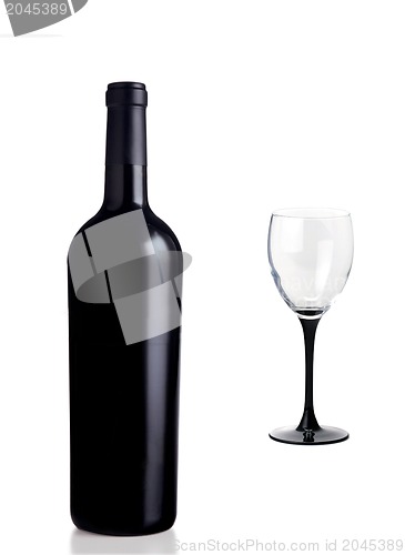 Image of wine bottle and glass isolated on white