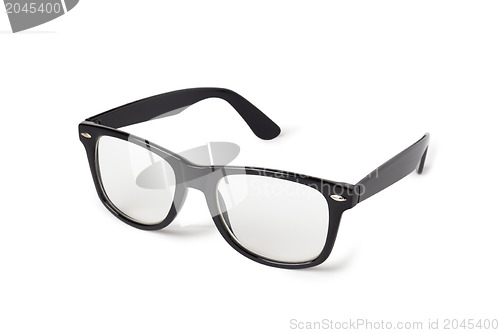 Image of Photo of black nerd glasses isolated on white