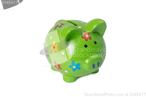 Image of Green piggy bank or money box isolated on a white studio background.
