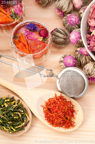 Image of Herbal natural floral tea infusion with dry flowers