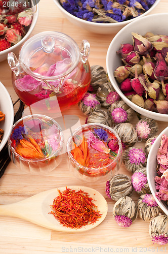 Image of Herbal natural floral tea infusion with dry flowers