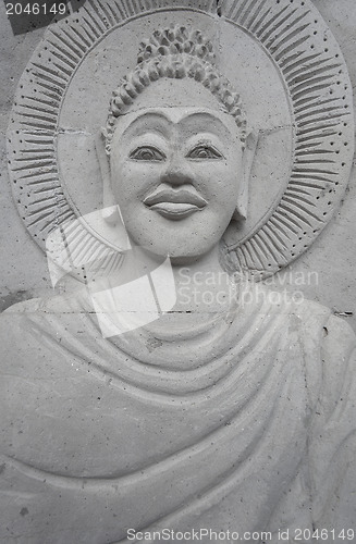 Image of Stone image of Buddha on the wall