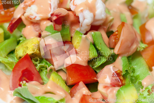 Image of Shrimp salad with avocado close up