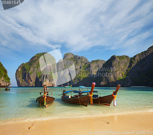 Image of Thai traditional boats. Phi Phi Island