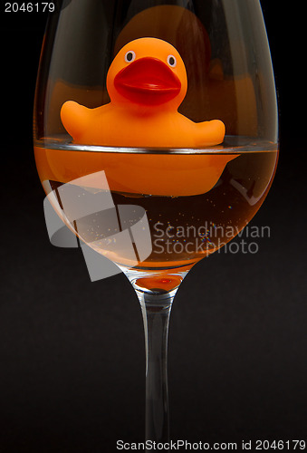 Image of Orange rubber duck in a wineglass