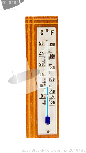 Image of The thermometer made of wood isolated