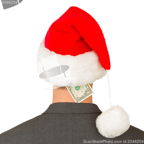 Image of Business man with a santa hat, santa's crisis budget