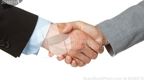 Image of Businessman and businesswoman shaking hands