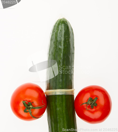 Image of Tomatoes and cucumber in a condom