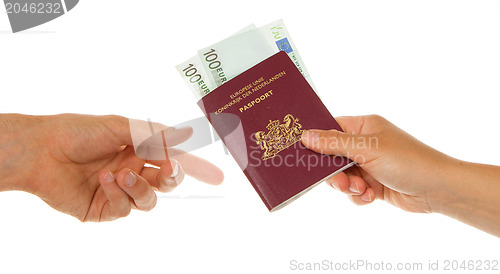 Image of Woman giving passport with money