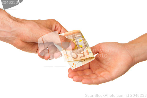 Image of Man giving 50 euro to a woman