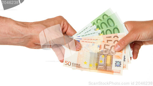 Image of Man giving 450 euro to a woman