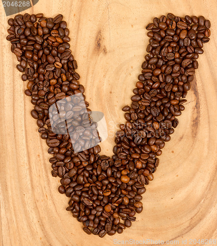 Image of Letter V, alphabet from coffee beans