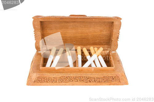 Image of Cigarettes in handcarved wooden box