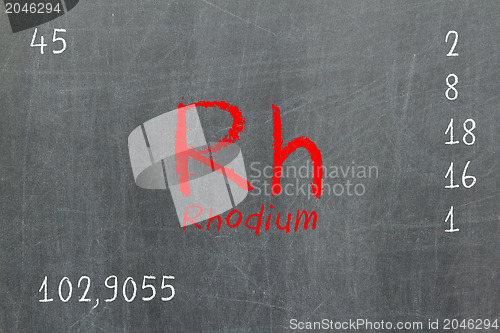 Image of Isolated blackboard with periodic table, Rhodium