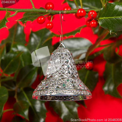Image of Old silver bells hanging in Butcher's broom