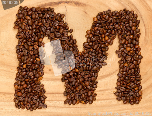 Image of Letter M, alphabet from coffee beans