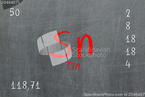 Image of Isolated blackboard with periodic table, Tin
