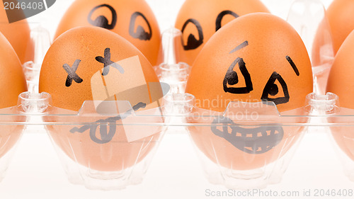 Image of Scared egg looking at it's dead buddy