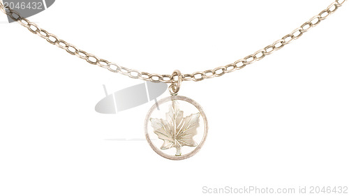 Image of Old filthy silver hanger on a silver chain (maple leaf)