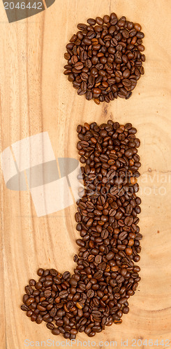 Image of Letter J, alphabet from coffee beans