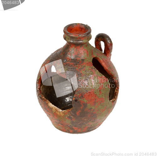 Image of Old red vase from clay, the handwork