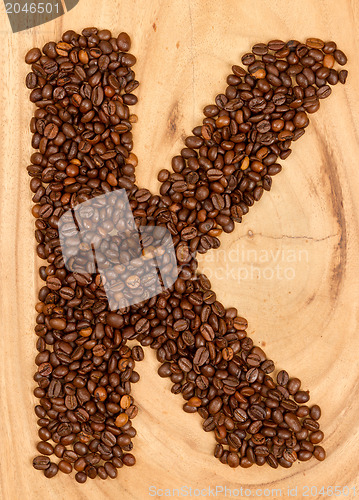 Image of Letter K, alphabet from coffee beans