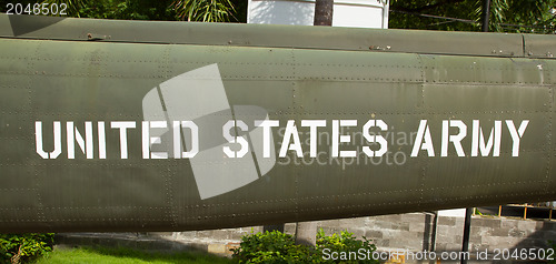 Image of Text on an old Vietnam war Airplane displayed in Saigon